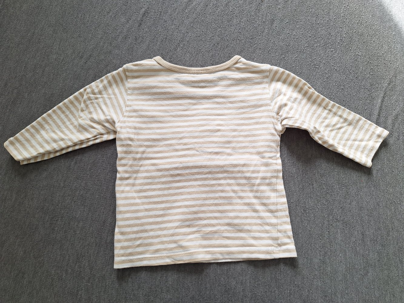 langärmliger weiß-braun gestreifter Babypullover mit Äffchen Gr. 68 Longsleeve / Shirt unisex / geschlechtsneutral