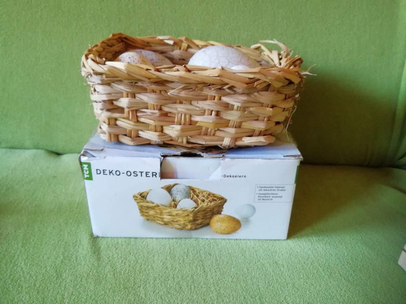  Deko-Osterkorb mit 5 Keramik-Dekoeiern TCM