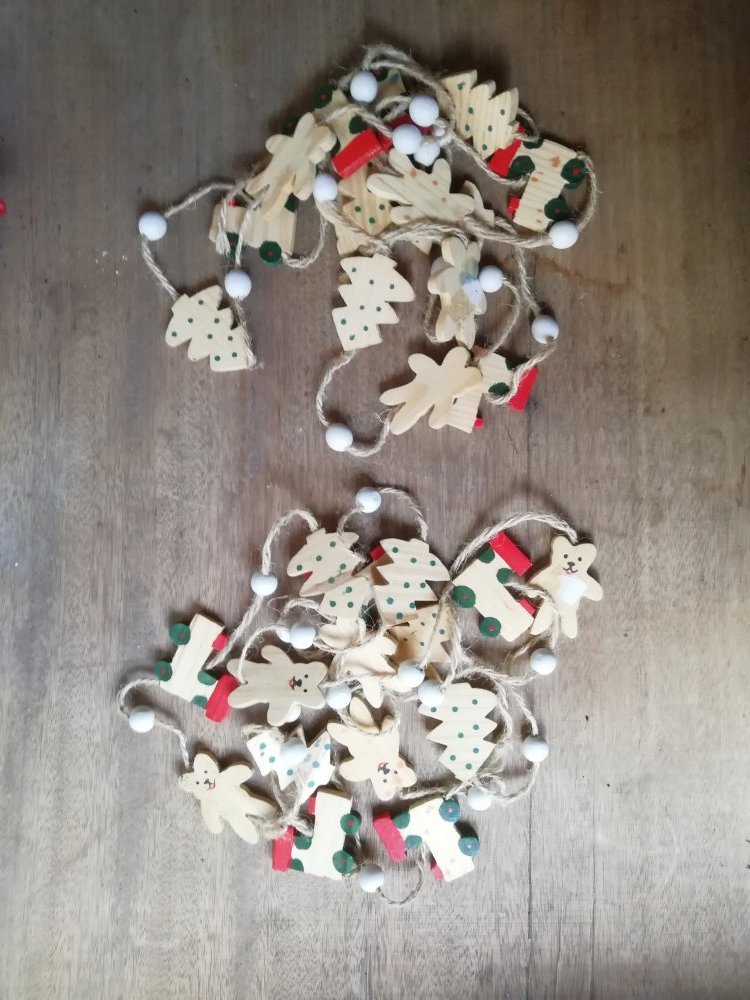 2 x Girlande Holz natur Weihnachten Teddy Lokomotive Tannenbaum