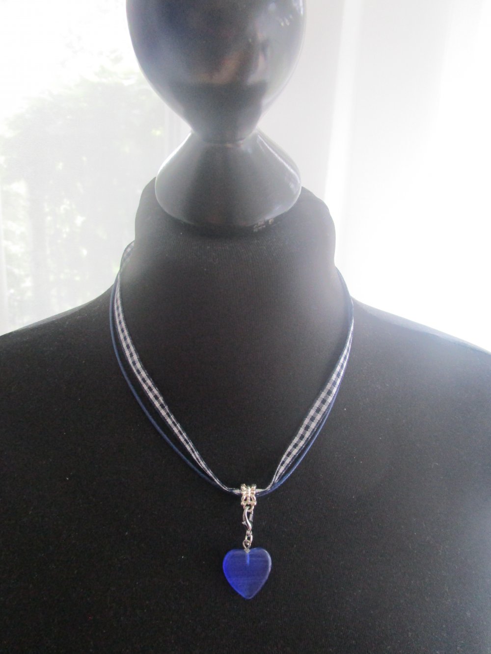 Organzahalsband Blau/weiss mit Herz