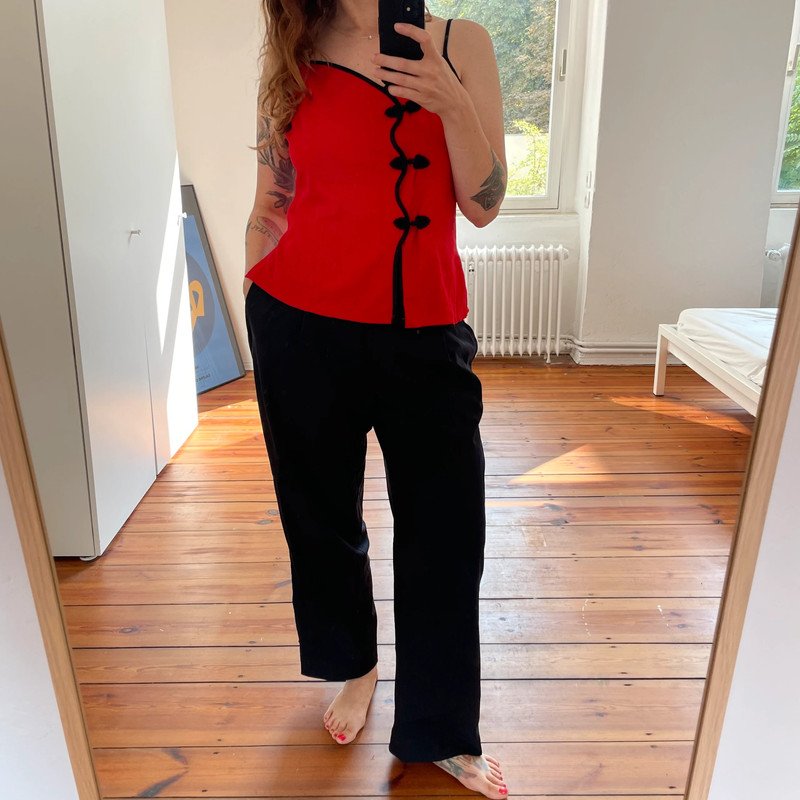 Vintage Top Oberteil aus Leinen Baumwolle mit Knopfleiste