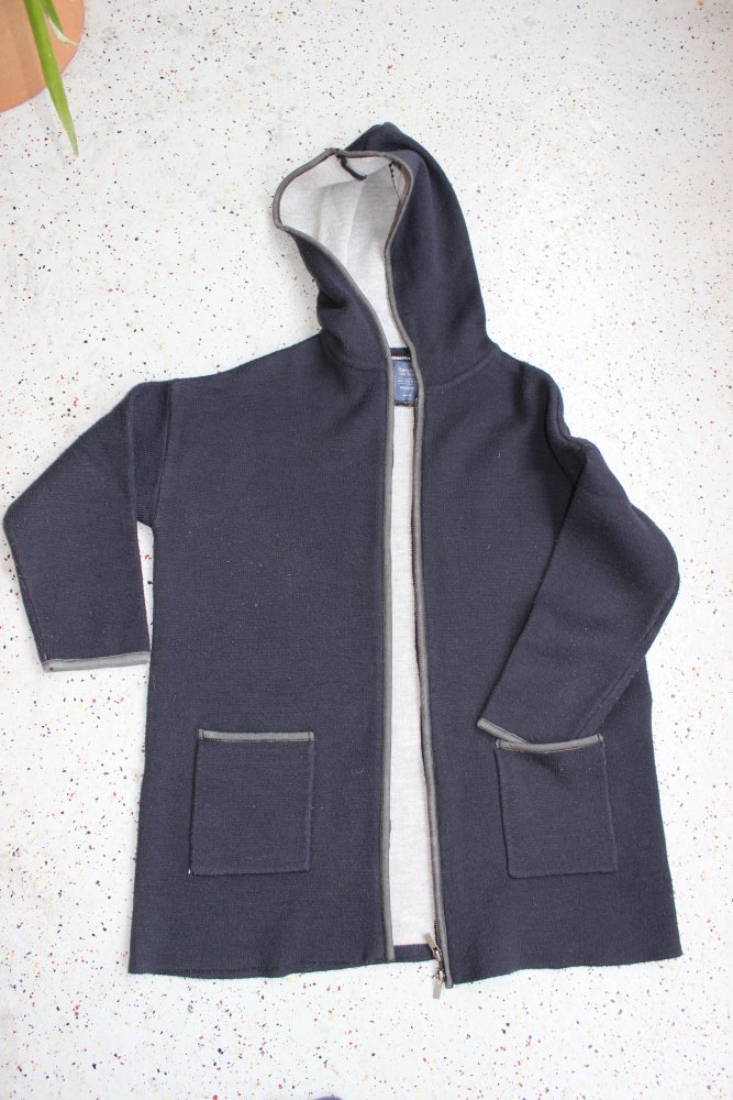 Bershka Strickmantel Langjacke marineblau