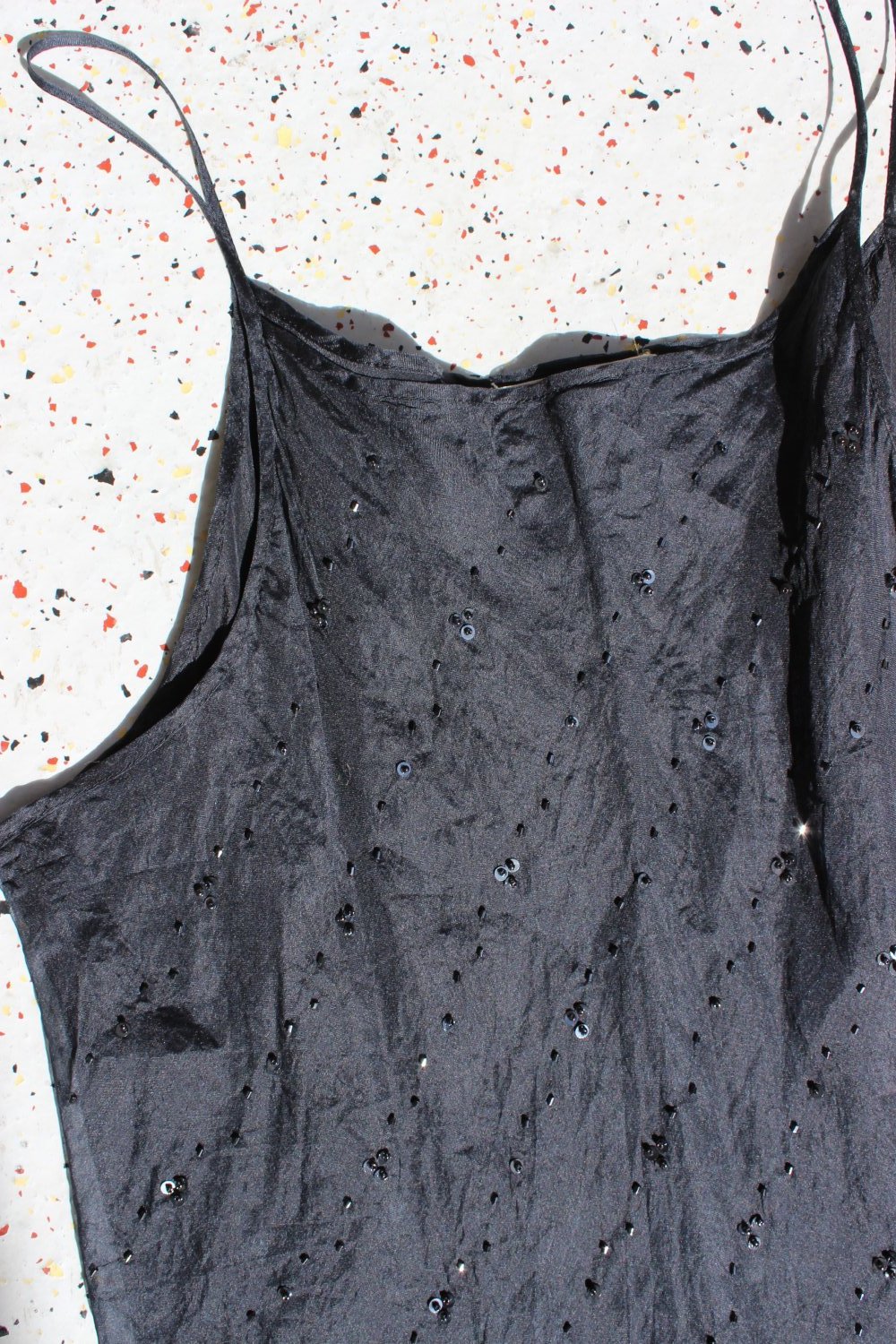 NEU! MERONA Reine Seide Organza Chrash-Look Perlen/Pailletten Top schwarz