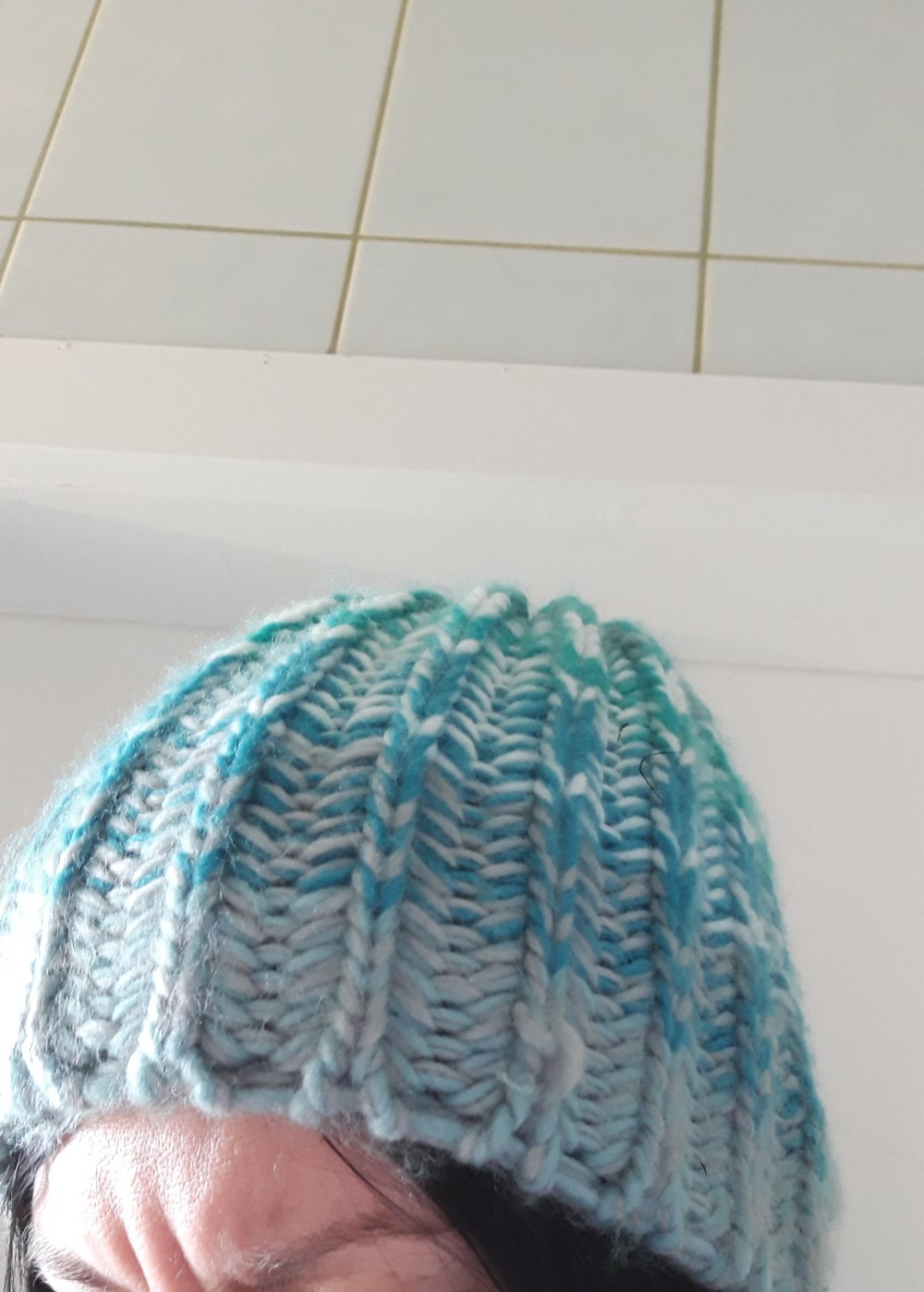 Strickmütze Wintermütze Beanie hellblau türkis gemustert Hippie