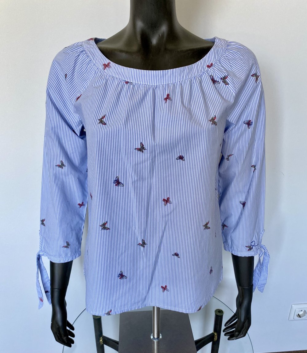 S. Oliver, Bluse, 3/4 Arm,bleu/weiß, Schmetterlingmuster, Gr. 38