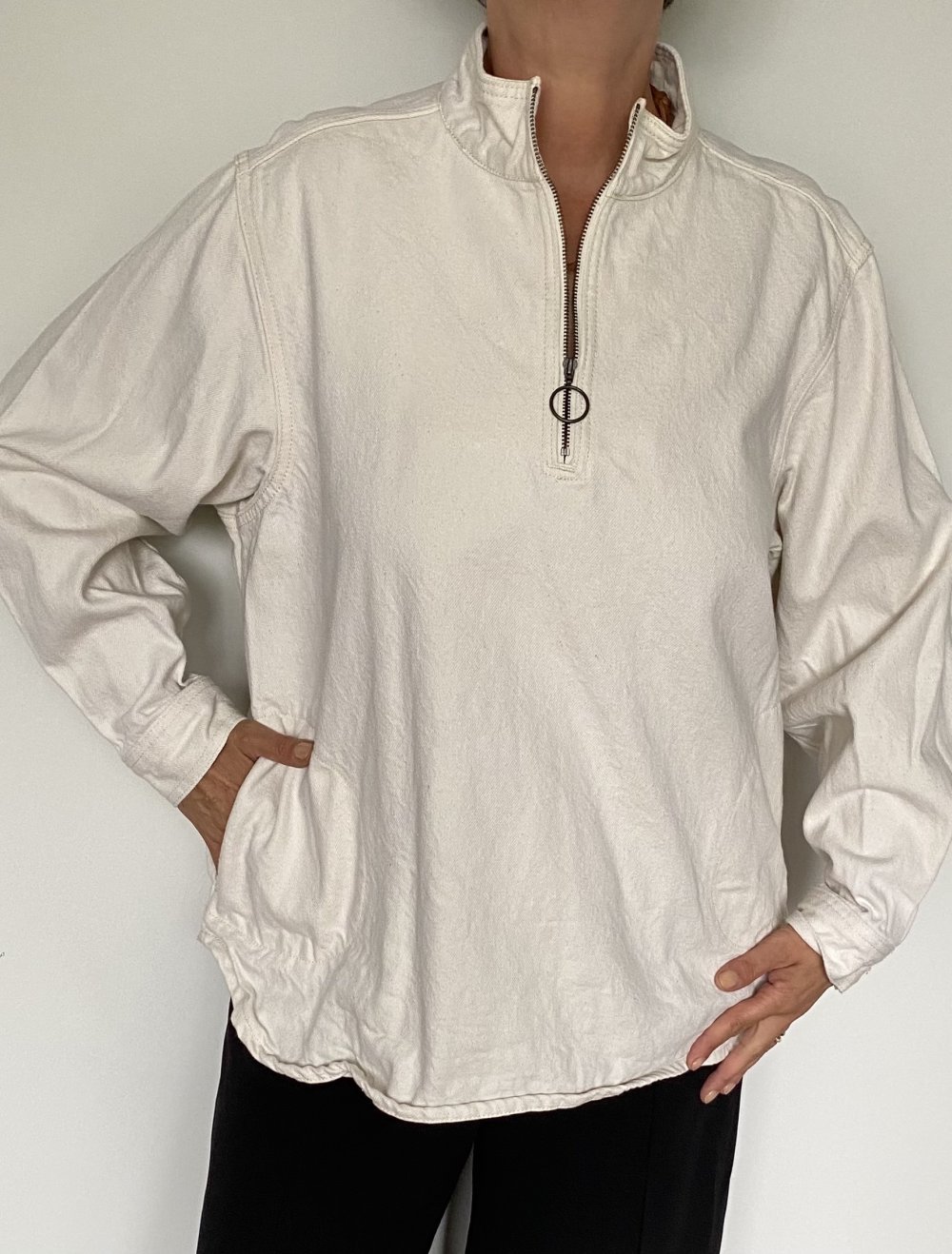 Zara, Pullover, Reißverschluss, creme, Baumwolle, Gr. L