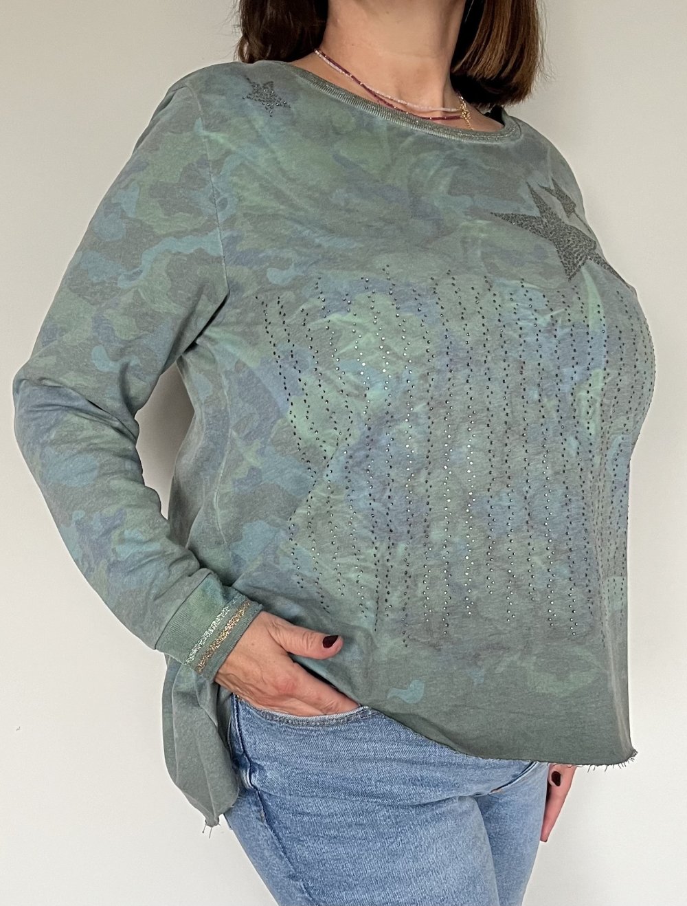 Two Blue Sisters, Sweatshirt, grün-Töne, Camouflagestyle, Gr.44