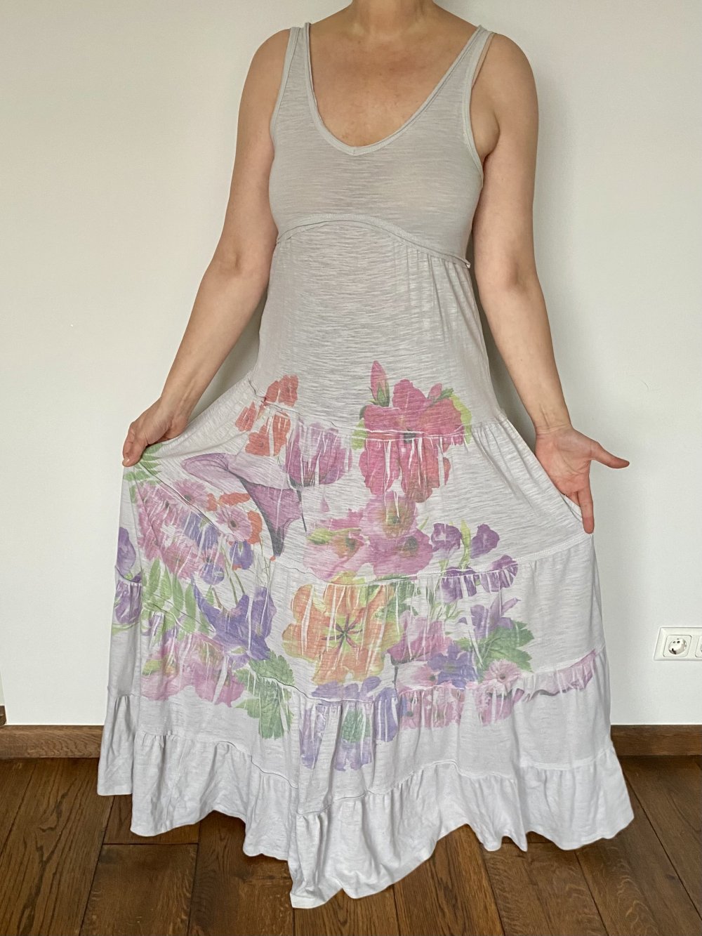 Co2 Paris, Festival /Maxikleid, grau/bunt, Flowerprint, Gr. M (40/42)