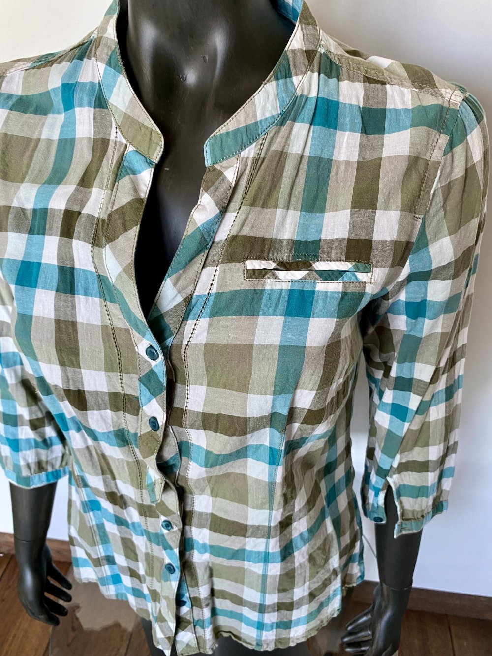 Anne L., Bluse, kariert, 3/4 Arm, blau-grün, Gr. 38