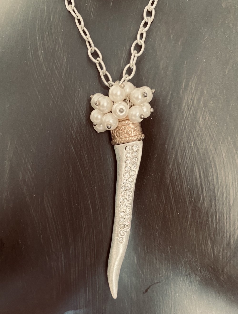 Sweet Deluxe, Trachtenkette, silberfarben, Geweihanhänger m. Glitzersteinen