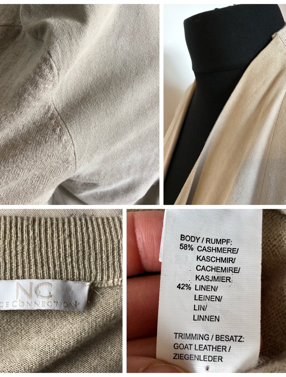 NC nice connection, offener Cardigan, Leder/Cashmere, Gr.44