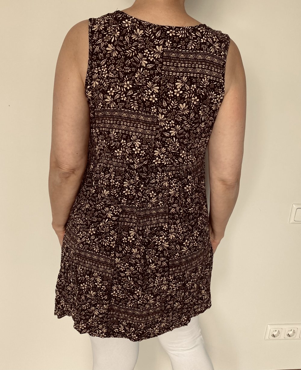 Apricot, Tunika/ Shirt, ärmellos, schwarz/braun, gemustert, Gr. L