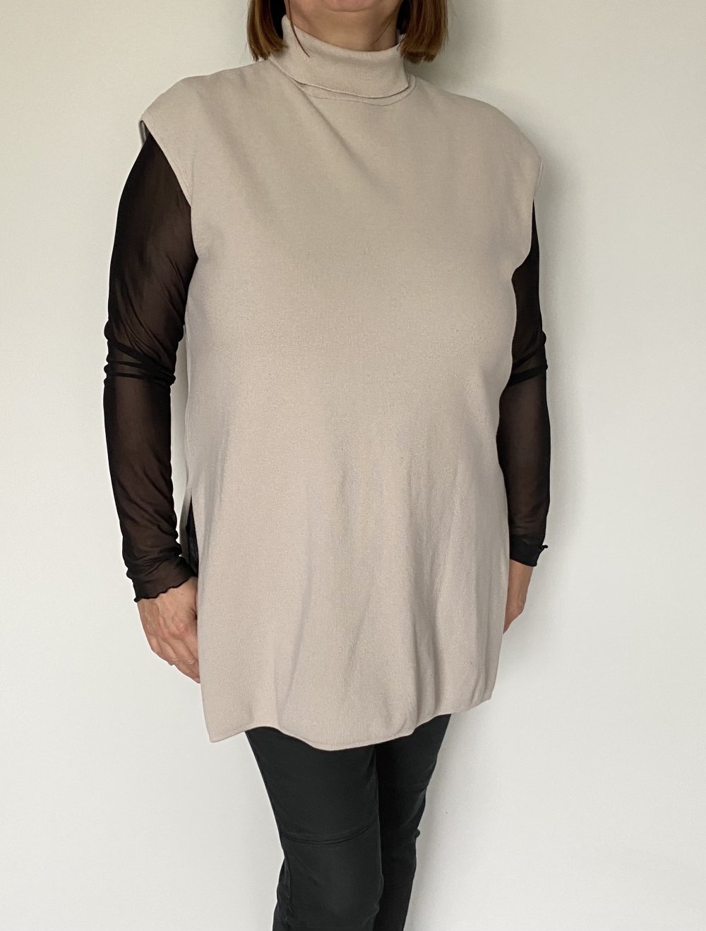 H&M, Pullunder, lang, Rollkragen, beige, Gr.L