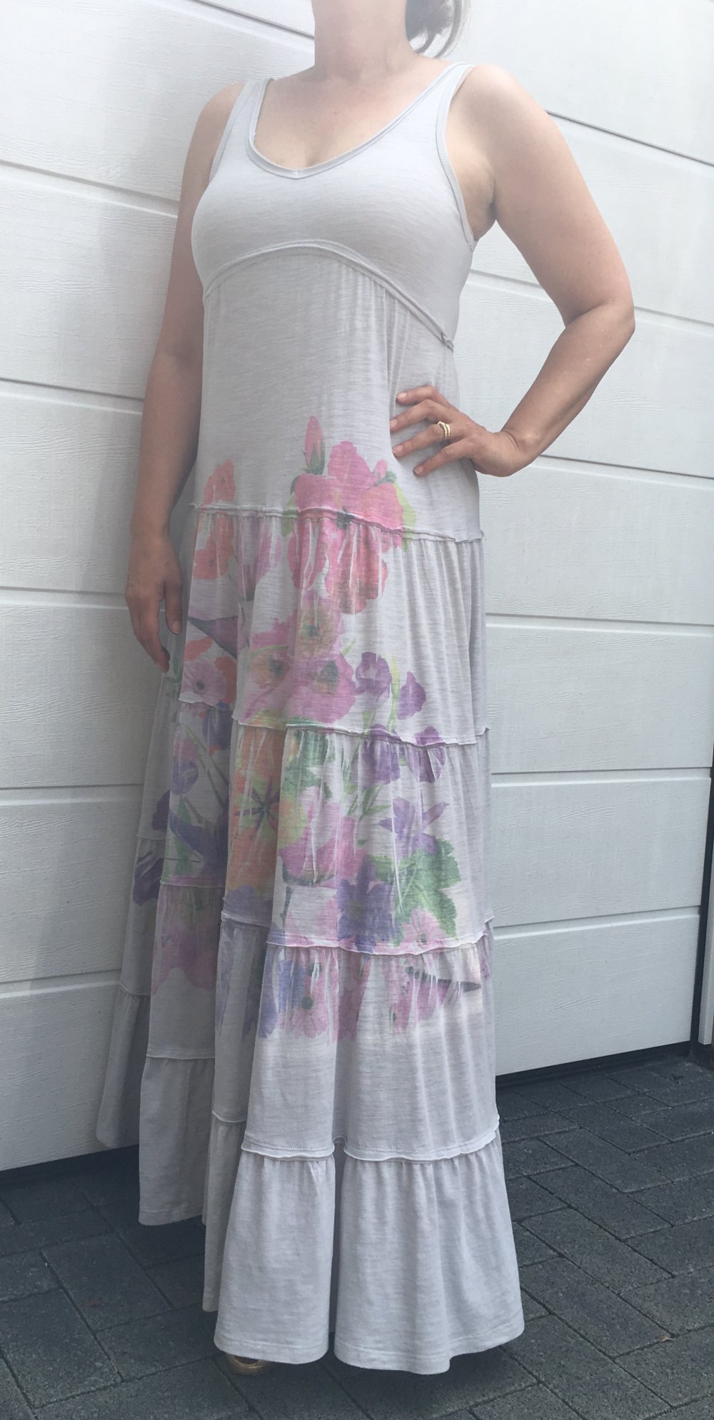 Co2 Paris, Festival /Maxikleid, grau/bunt, Flowerprint, Gr. M (40/42)