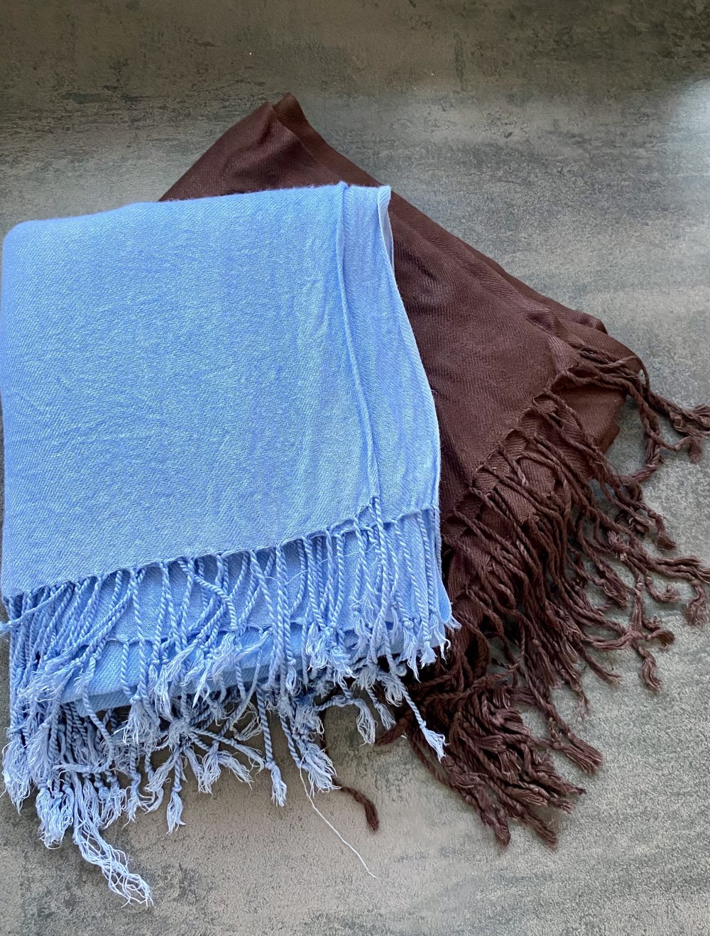 Schal, Tuch, 2 Stück, Pashmina-Style, groß, kuschelig, braun u.hellblau