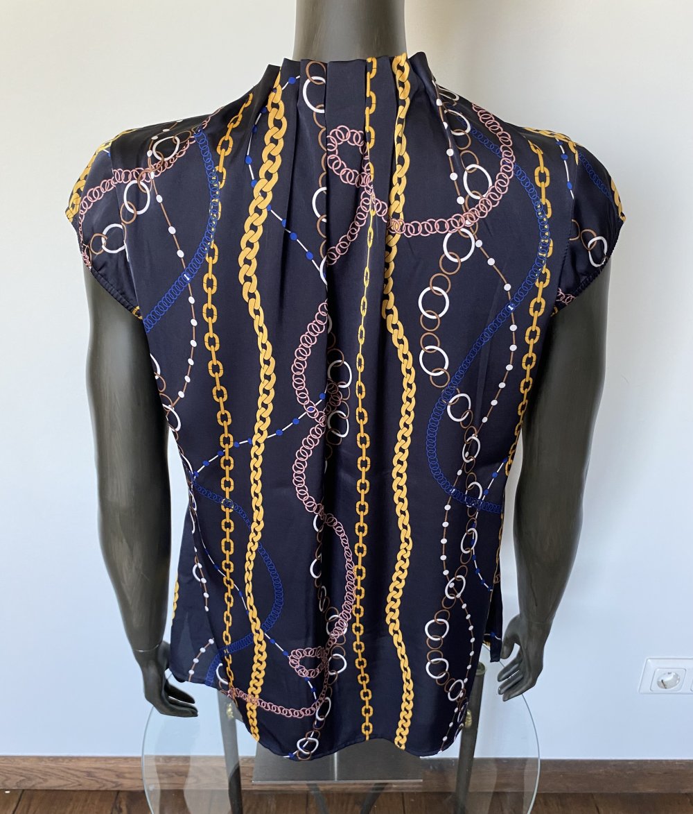 Comma, Bluse, Satin, Raffung, gemustert, blau/ gold, Gr.38