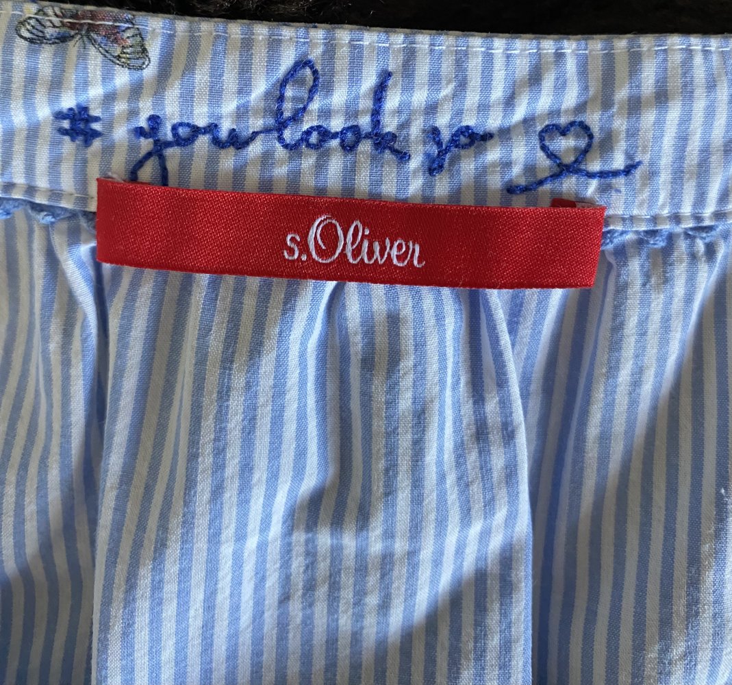 S. Oliver, Bluse, 3/4 Arm,bleu/weiß, Schmetterlingmuster, Gr. 38