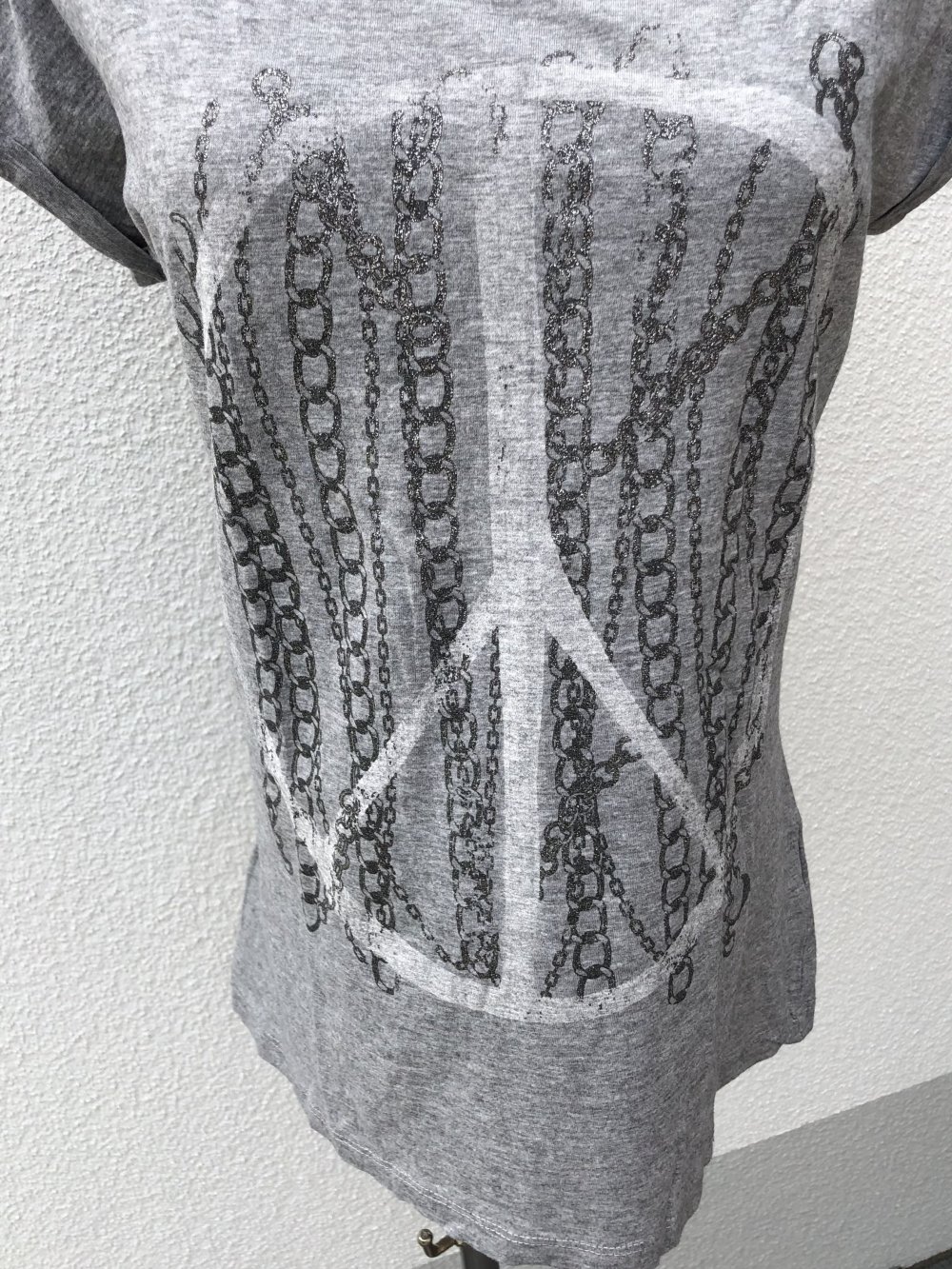 Only, T-Shirt, Peace Logo, Glitzer, Grau, Gr.38