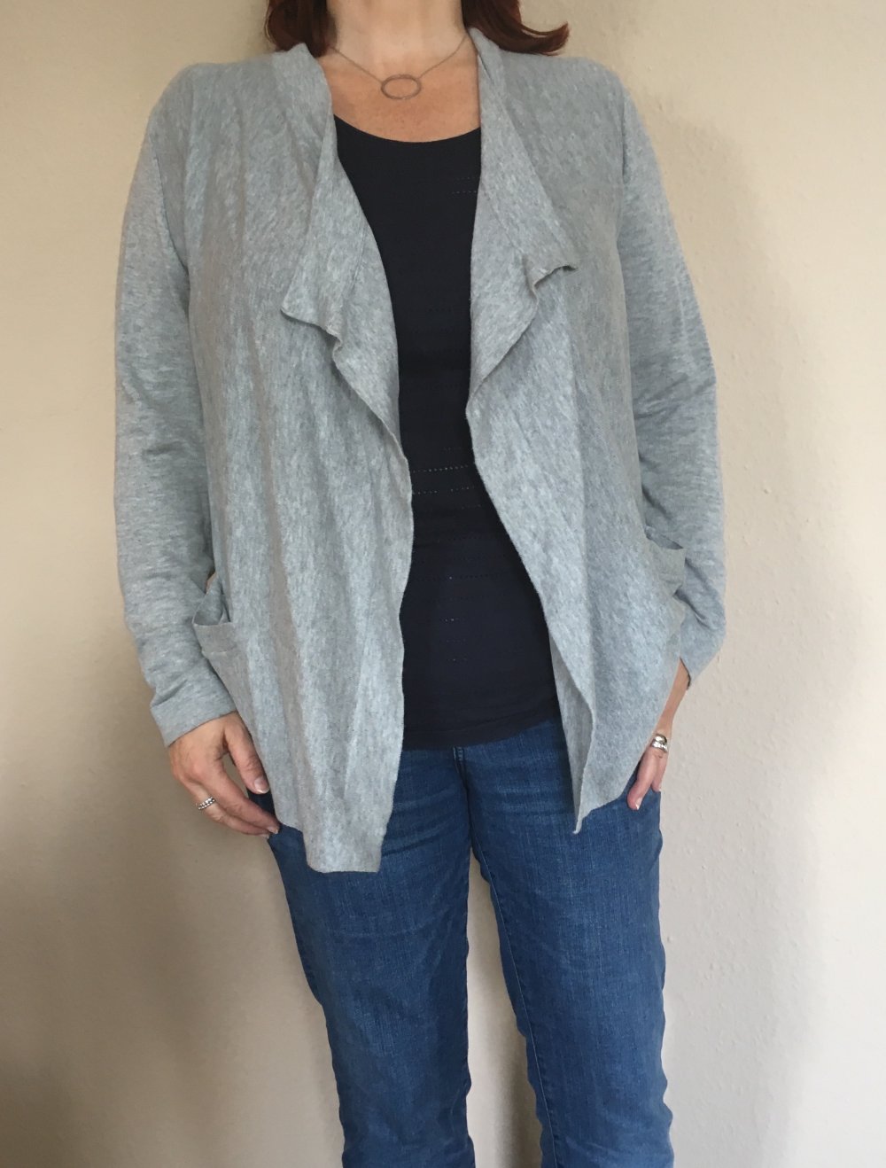 Retro-ology, Kuschelstrickjacke, offen, hellgrau, Gr. L