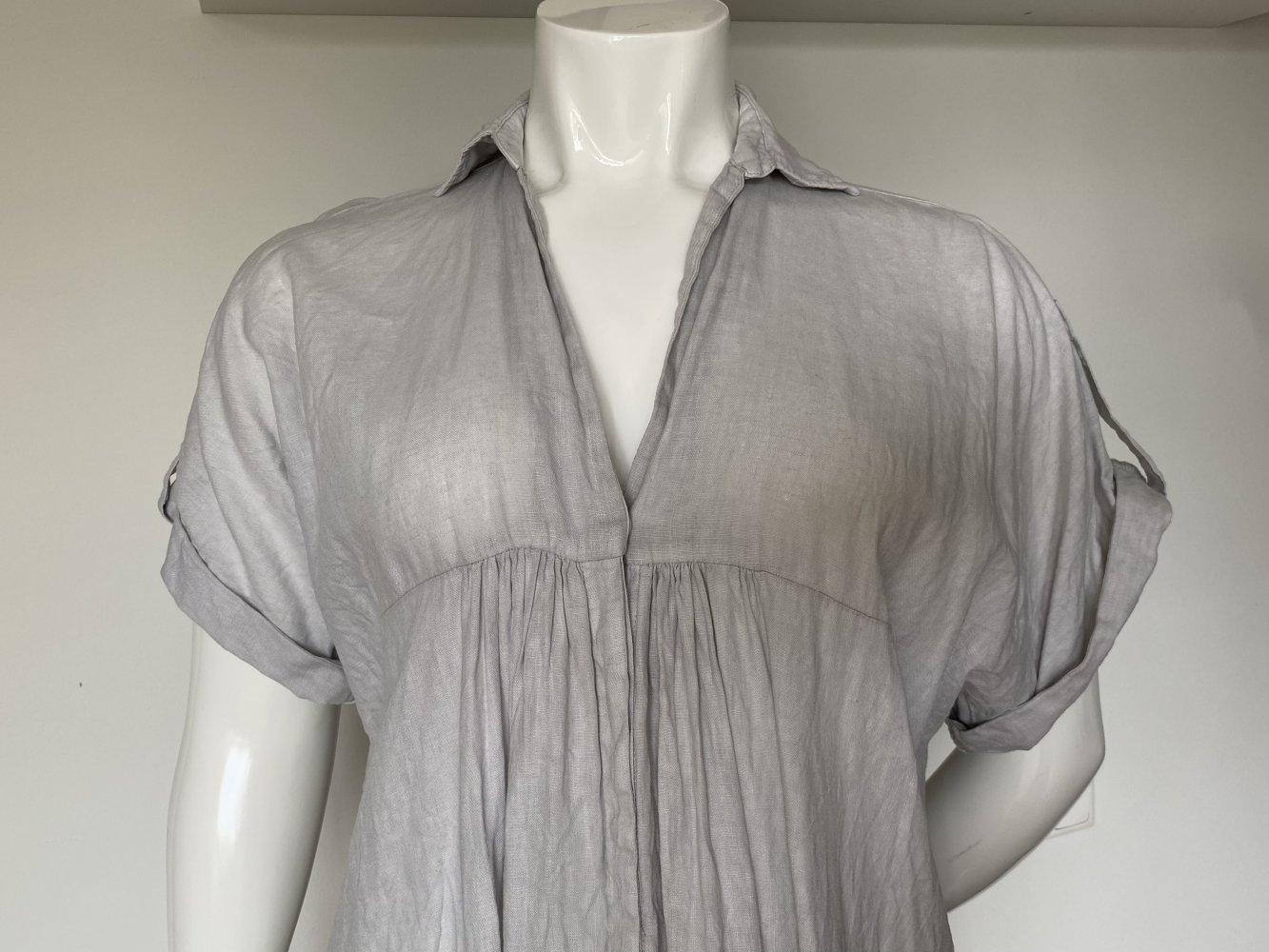 Zara, Leinenkleid, Kragen, Knopfleiste, hellgrau, Gr.XL