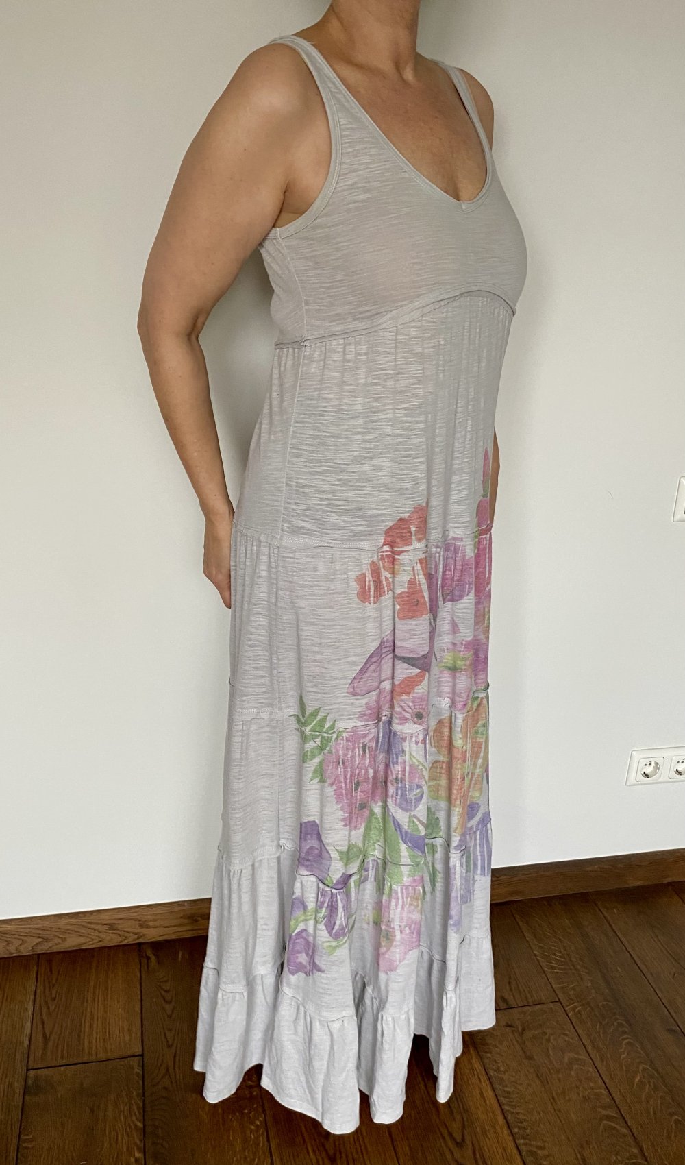 Co2 Paris, Festival /Maxikleid, grau/bunt, Flowerprint, Gr. M (40/42)