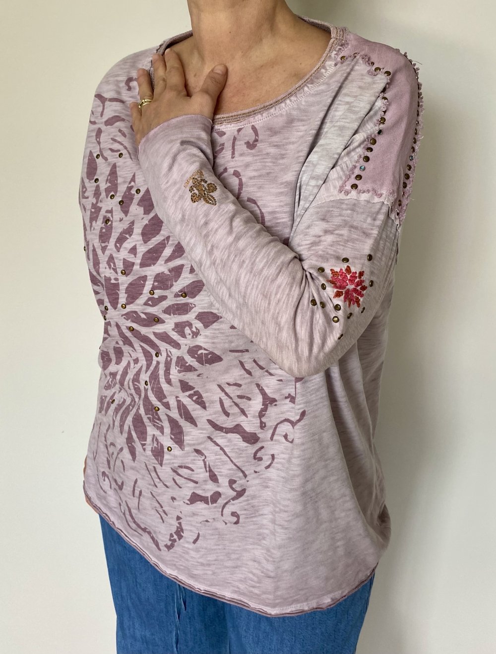 Two Blue Sisters, Shirt, langarm, rosé/flieder, Gr. XL