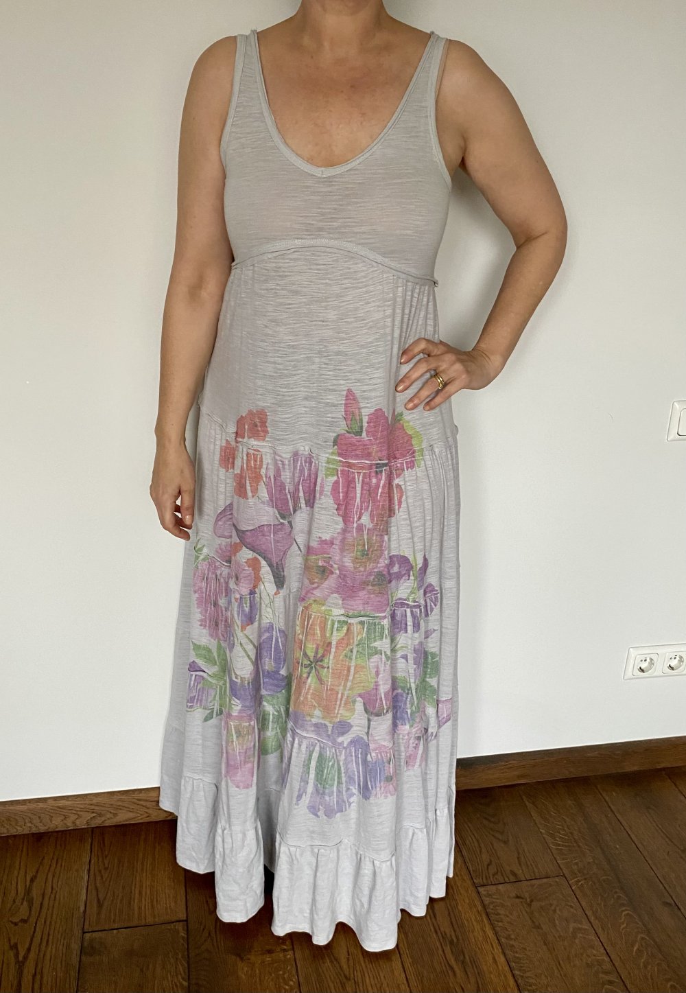 Co2 Paris, Festival /Maxikleid, grau/bunt, Flowerprint, Gr. M (40/42)
