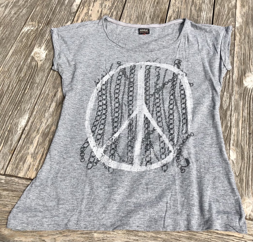 Only, T-Shirt, Peace Logo, Glitzer, Grau, Gr.38