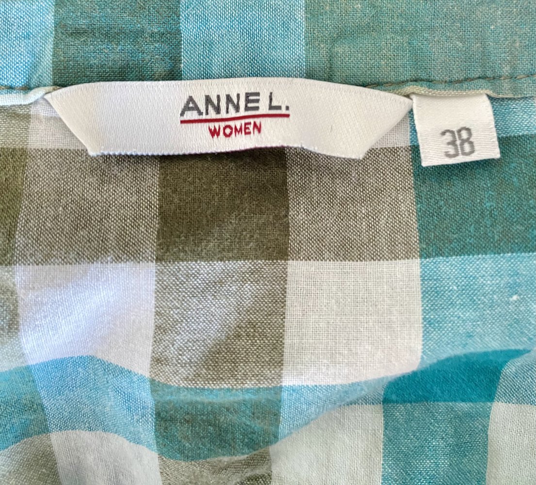 Anne L., Bluse, kariert, 3/4 Arm, blau-grün, Gr. 38