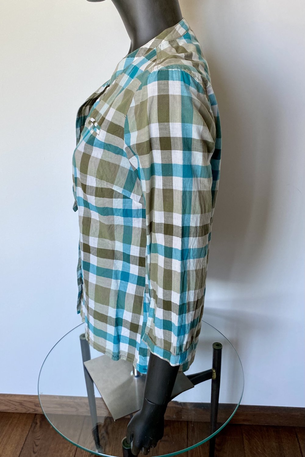 Anne L., Bluse, kariert, 3/4 Arm, blau-grün, Gr. 38