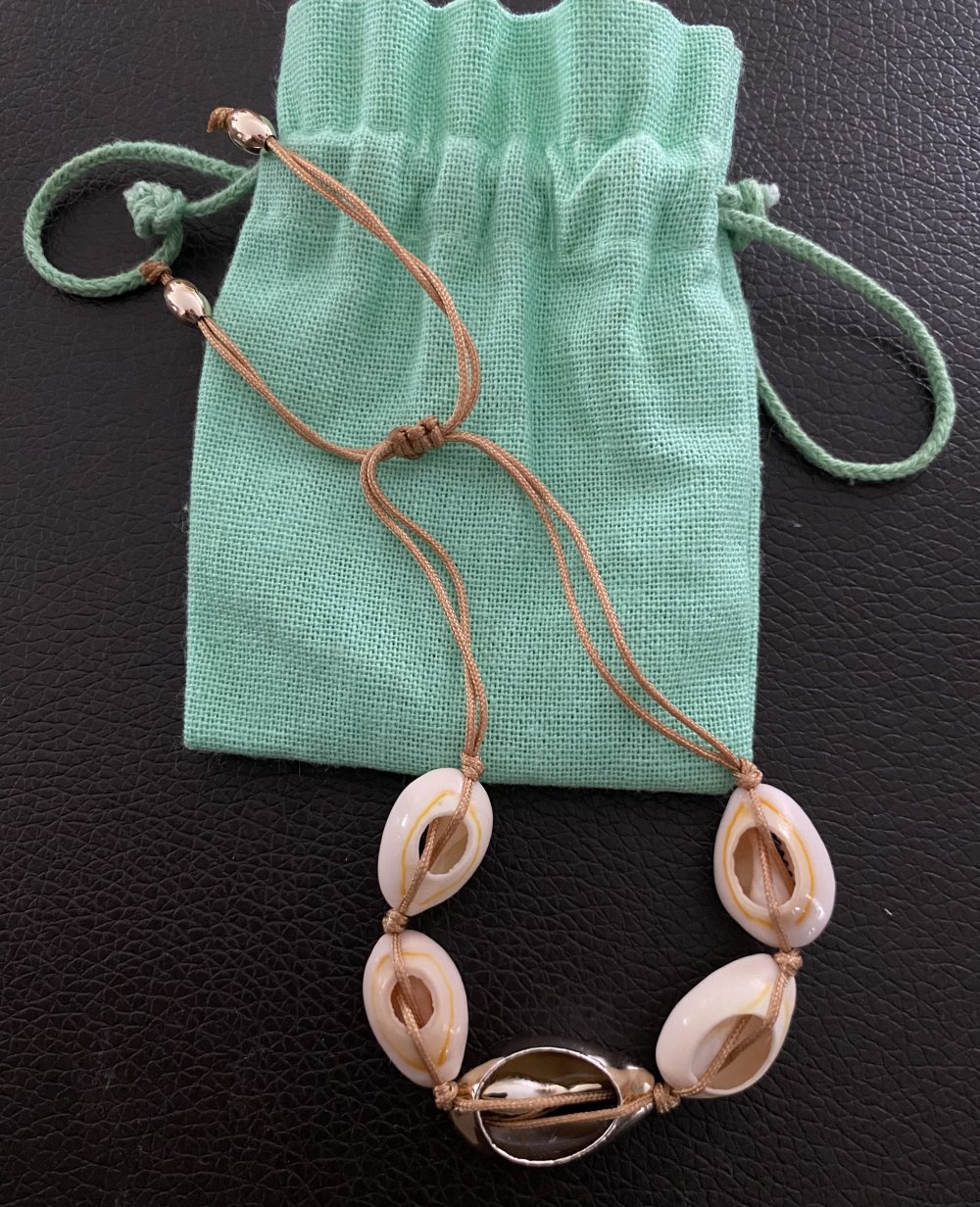Schmuckset, Armband und Kette, Muscheln, goldfarben