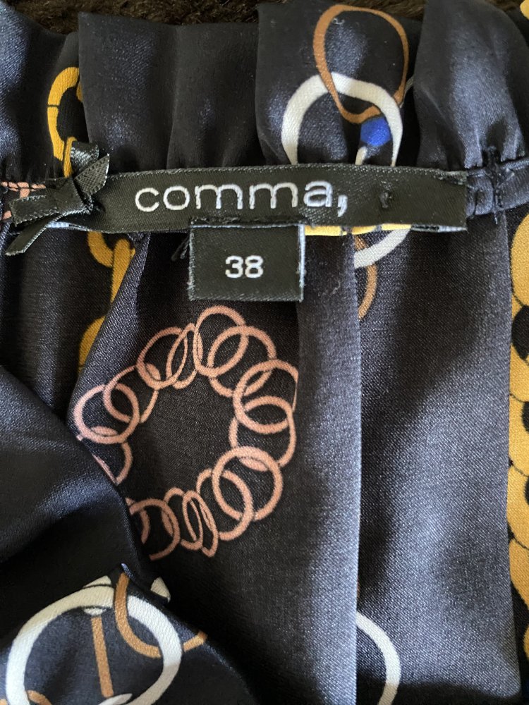 Comma, Bluse, Satin, Raffung, gemustert, blau/ gold, Gr.38