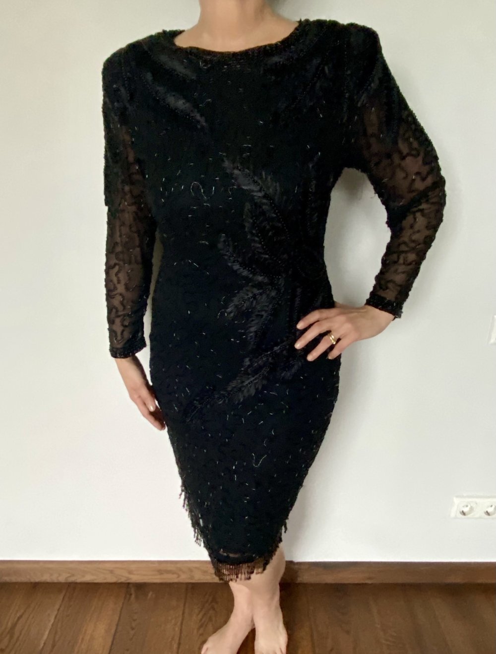 Abendkleid, Kleines Schwarzes, opulent bestickt, Vintage, schwarz, Gr. 40