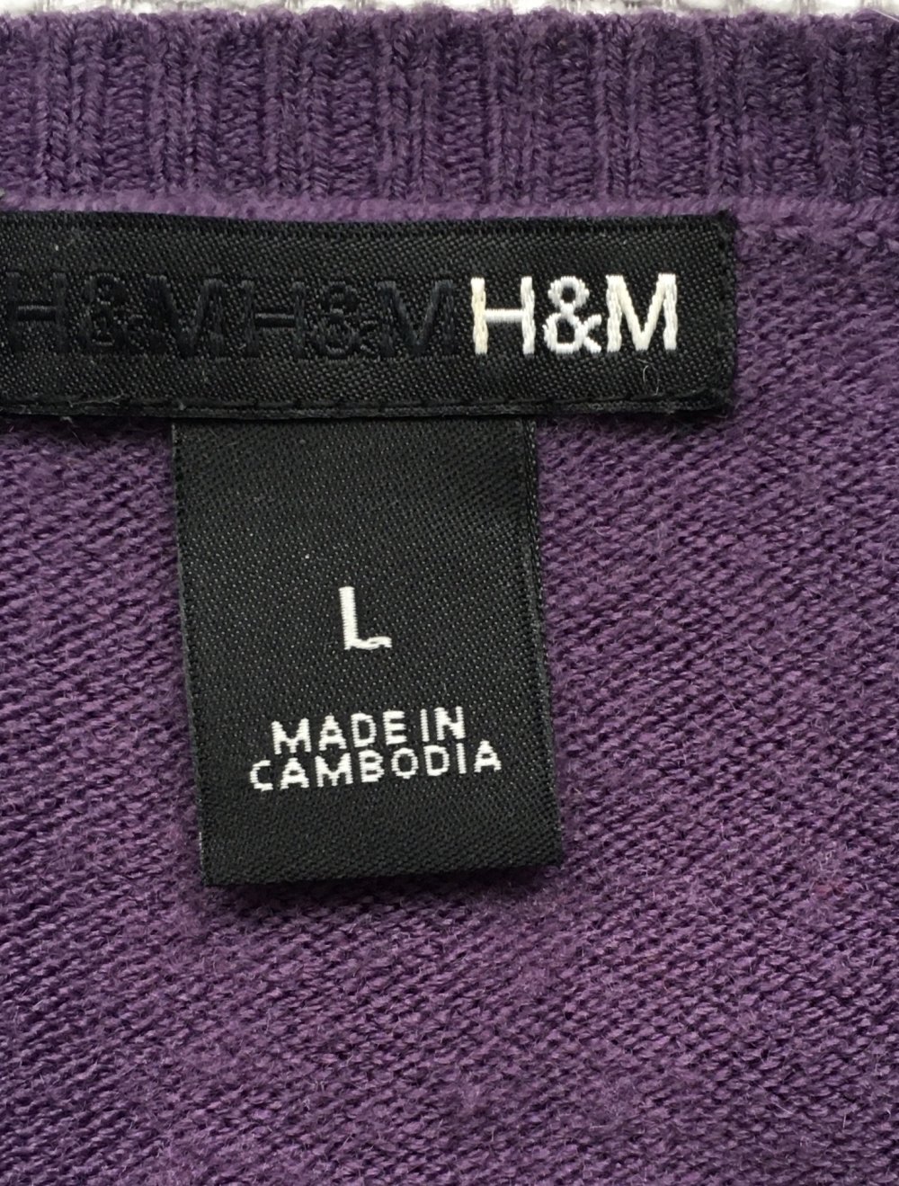 H&M, Pulli, V-Ausschnitt, Strick, Lila/Beere, Gr. L