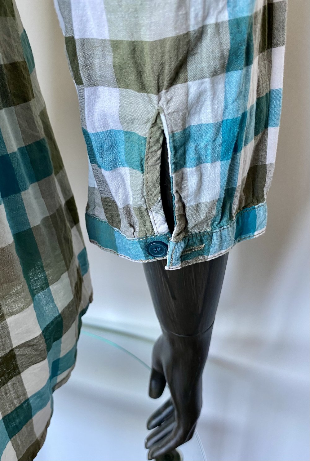 Anne L., Bluse, kariert, 3/4 Arm, blau-grün, Gr. 38