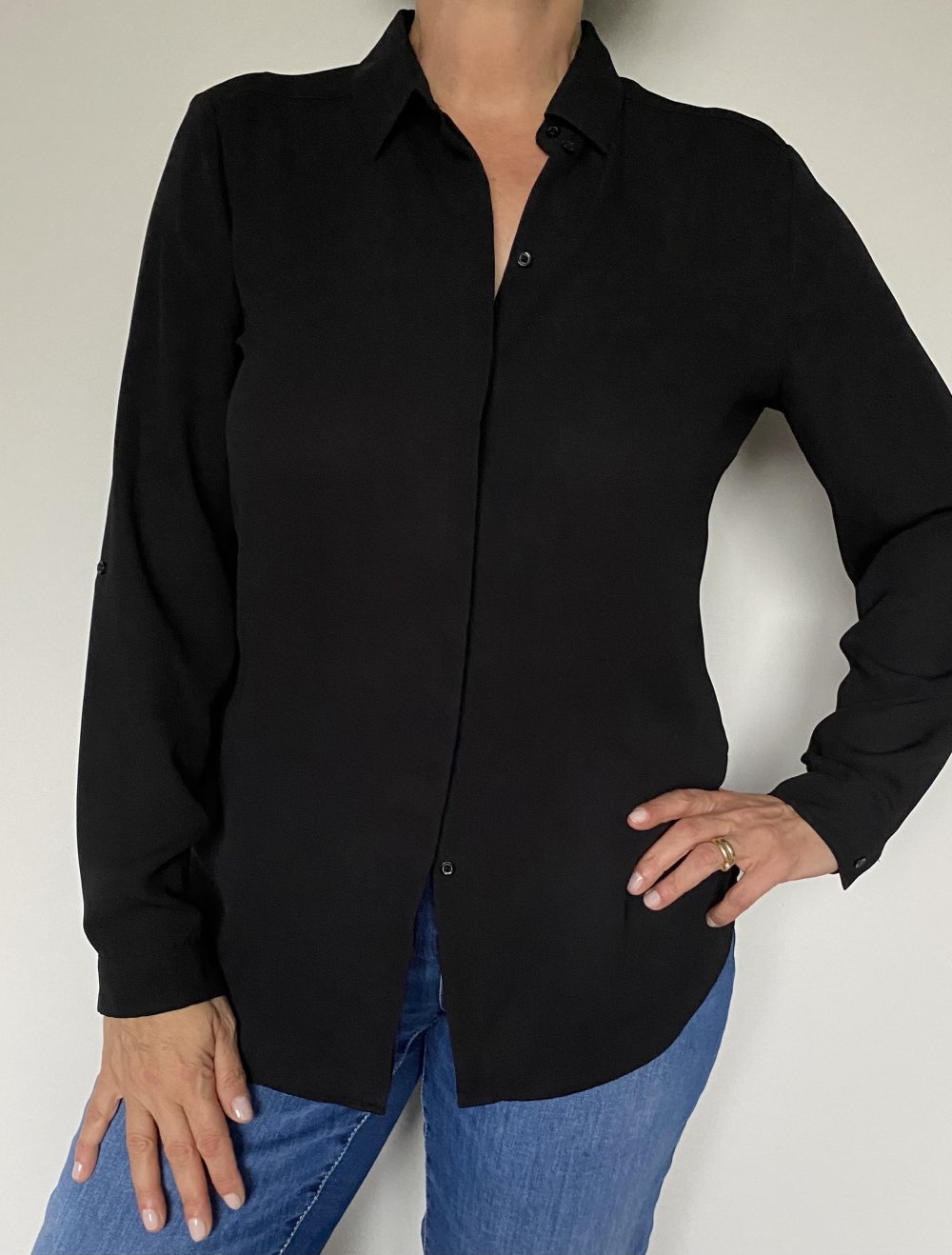 Esprit, Bluse, schwarz, langarm, verdeckte Knopfleiste, Gr. 38